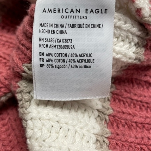 American Eagle Cropped Striped Knit Sweater Pink, White & Tan Large - Picture 7 of 8